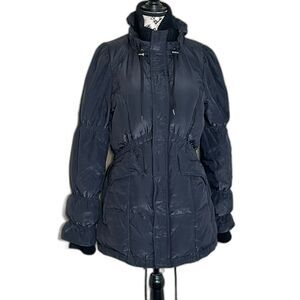 Free People We The Free Black Puffer Jacket Medium Cinched Floral Lining